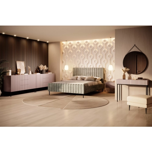 Komoda Nicole 150 cm z szufladami i półkami - szałwia / czarne nóżki - Limitowana oferta